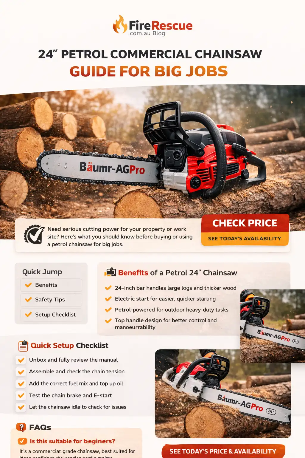 BAUMR-AG 24 inch Petrol Commercial Chainsaw Guide for Big Jobs