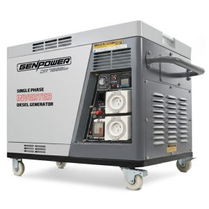 Genpower 6 5kw Peak 5kw Rated Diesel Inverter Commercial Generator Electric Key Start 2 X 15a Rcd Safety Switch Wheels Worksite Home Backup main product image